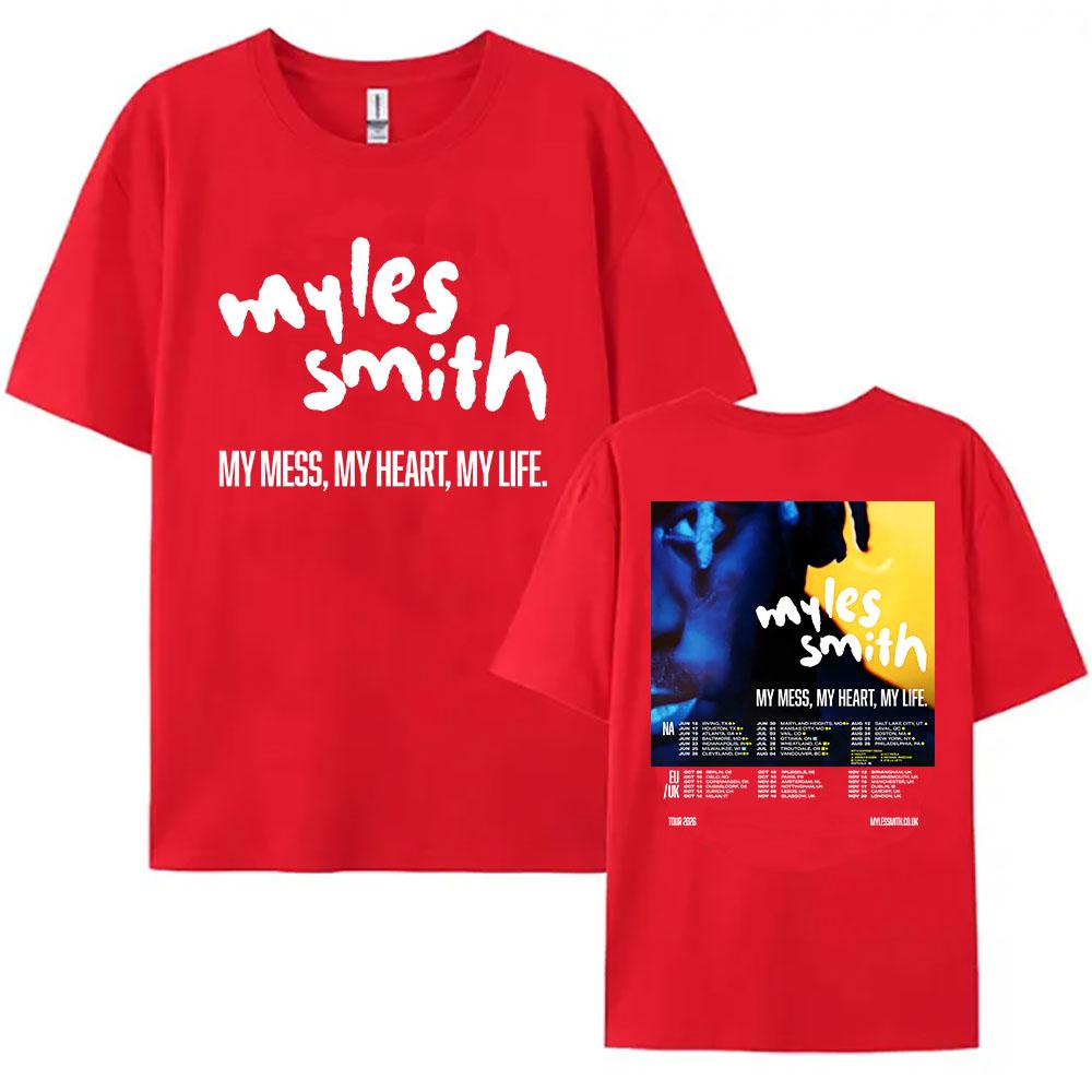 

My Mess, My Heart, My Life Tour 2026 Tees Myles Smith Design Graphic Merch T-shirt 100%Cotton Soft Women Men Tshirt Graphic Clothing Summer tops S червоний