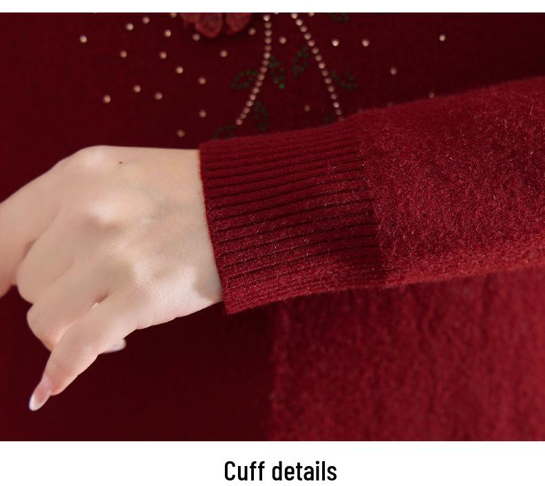 Women's Mid-Aged & Elderly Knitted Half-high Collar Fleece Sweater - Stylish, Thermal, Thickened Winter Wear.