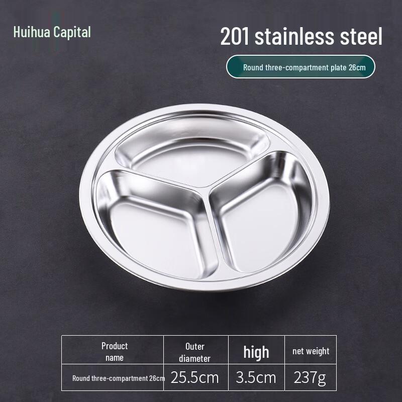 HUIHUADU 201 Stainless Steel Divided Lunch Plate