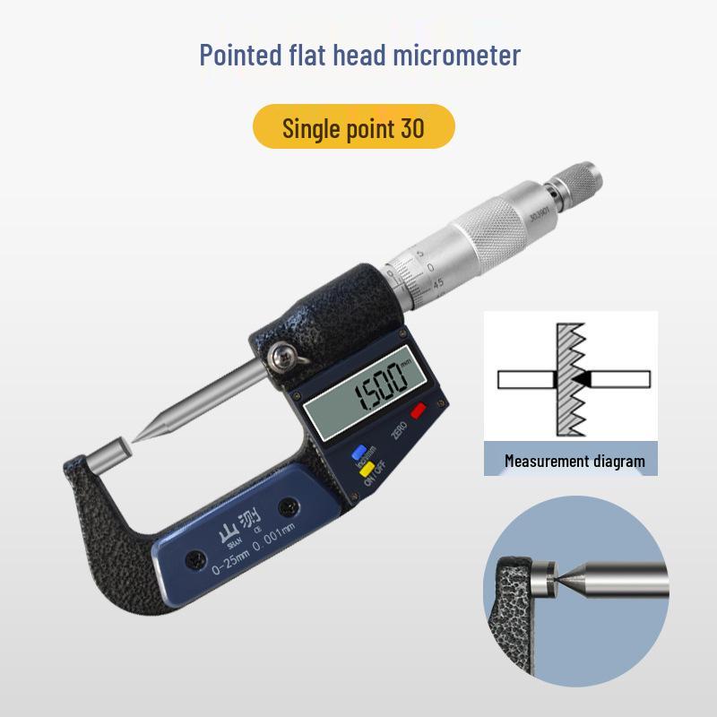 Shan Ce Electronic Digital Micrometer with Single/Double Pointed, Flat, and Beveled Tips, 0-25mm High Precision