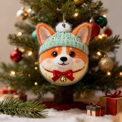 Plush Pet Shaped Ornament 2D Acrylic Cat Dog Rabbit Christmas Tree Ornament Cozy Winter Animal Charm for Car Rearview Mirrow Window Decor