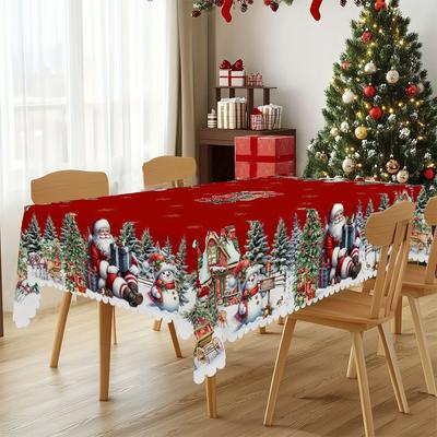 Christmas Short Plush Rectangular Tablecloth,Dustproof Christmas Tablecloth,Living Room Decorative Table Cloth,Party Decorations
