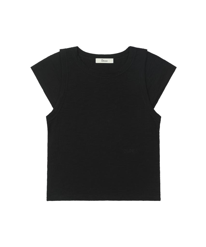 DEINET Slub Cap Sleeve T-Shirt In Black