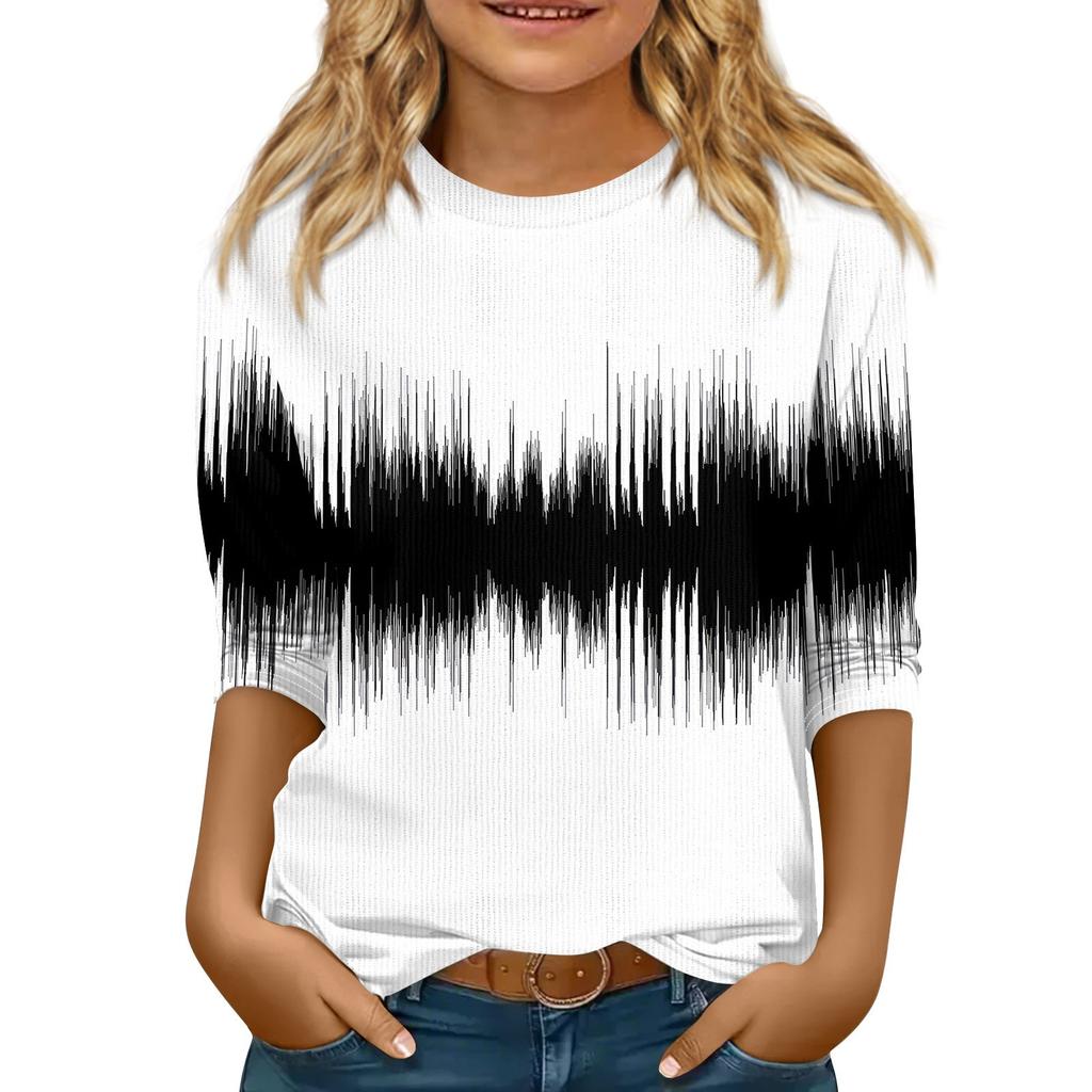 Children's 3/4 Sleeve Tops Knit  Casual  Print T Shirt Round Neck Pullover Blouse