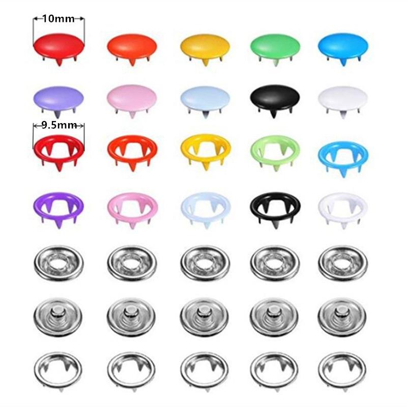 M-Modern-10 Colors Metal Sewing Buttons Hollow Solid Prong Press Studs Snap Fasteners For Clothes Bags