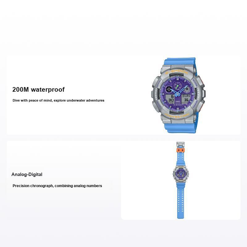 Casio G-Shock Водонепроницаемые 200М Кварцевый Механизм Ремешок из Смолы Часы Унисекс Фиолетовые GA-100EU-8A2JF Purple Watch Dial