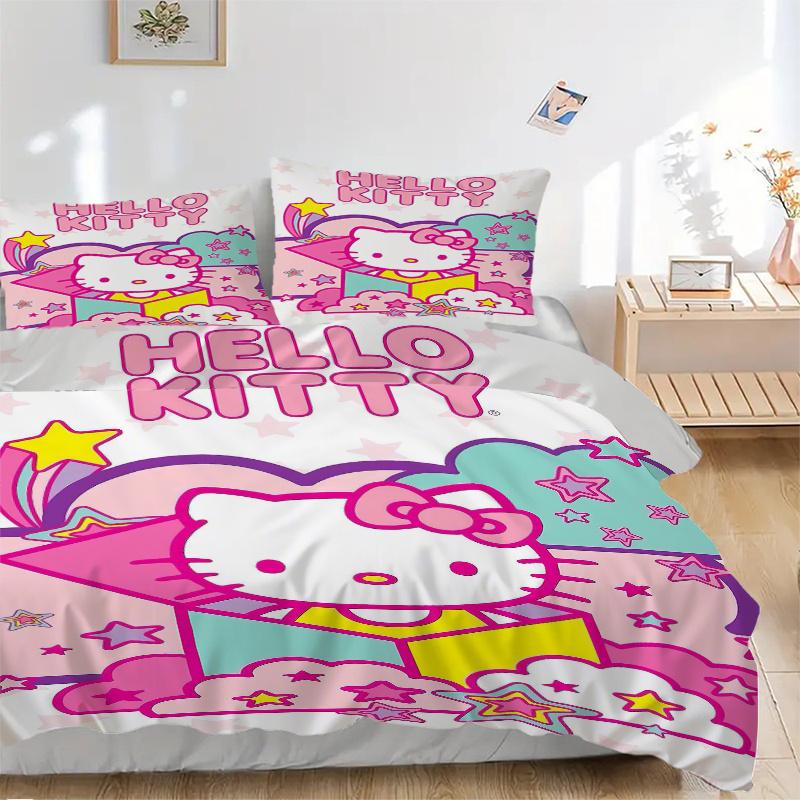 

3 шт. Комплект постельного белья Hello Kitty со звездами и облаками (1 Пододеяльник + 2 Наволочки, Без Наполнителей), Мягкий и удобный S041 135x200cm
