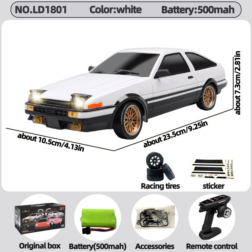 

LDRC LD1801 1/18 AE86 RWD RC Drift Car 2.4G 3CH ESP Gyro Flip LED Metal Drive Shaft RTR Racing Car Toy Gift for Boys Adults