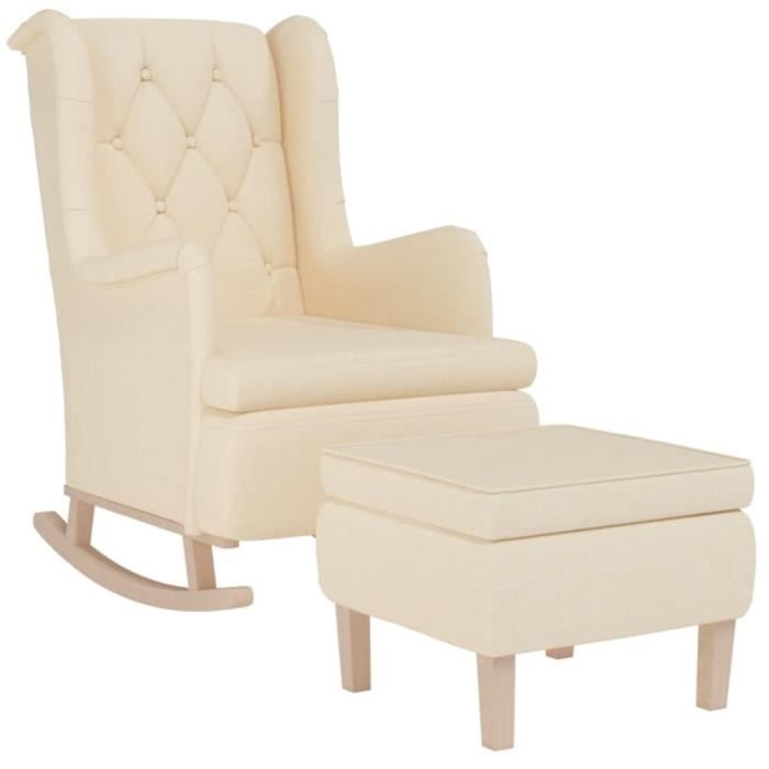 VidaXL Fauteuil avec pieds à bascule et tabouret Crème Tissu 3121281