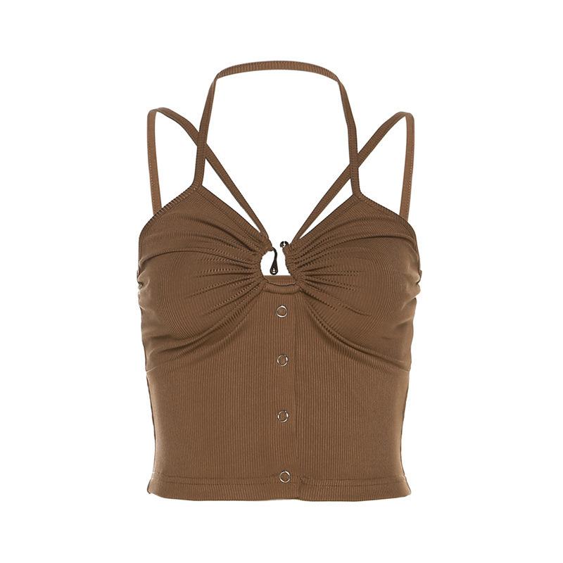 European and American style summer new women's clothing fashionable and sexy solid color slim-fit suspender navel vest
