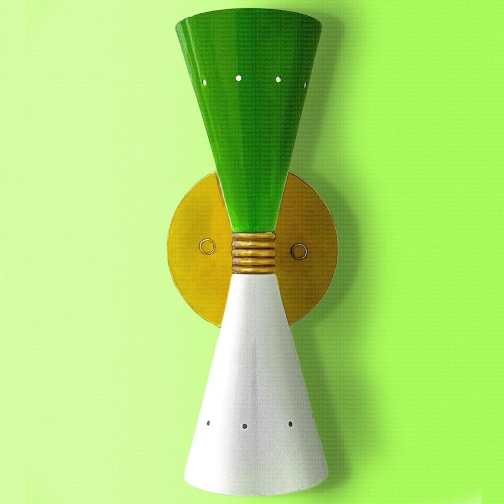 1950s Mid Century Italian Wall Vanity Sconce - 2 Bulb Wall Light - Brass Bell-Cone Shape Wall Fixture (Multicolor)