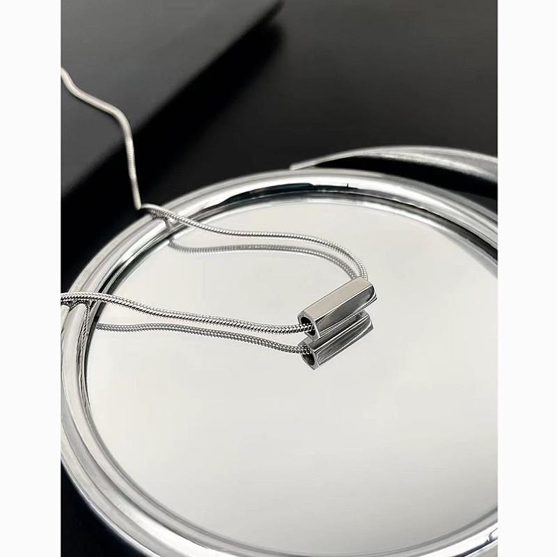 Geometric Stainless Steel Necklace With Polished Snake Chain For Men And Women