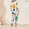 Women Plus Size V Neck Long Sleeve Scrub Set Leopard Heart Feather Boho Art Print Nurse Uniform Set