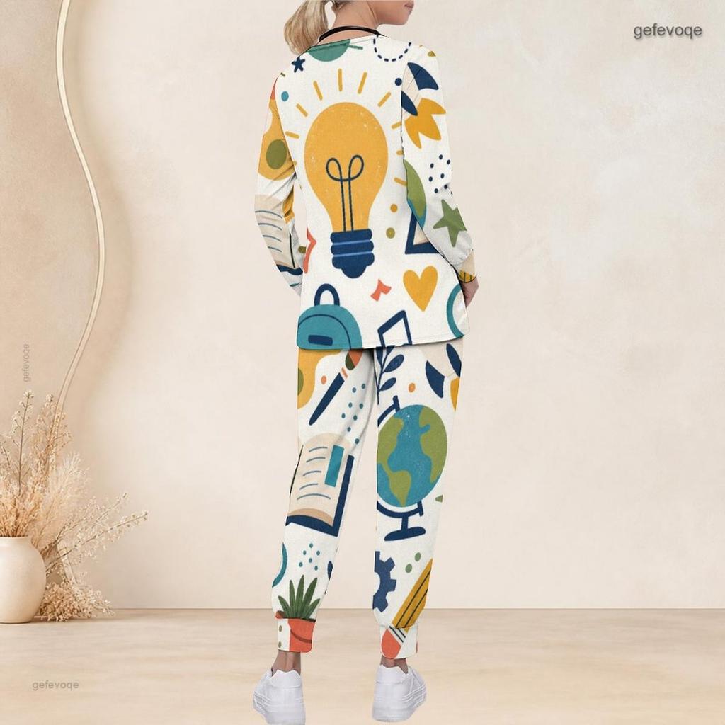 Women Plus Size V Neck Long Sleeve Scrub Set Leopard Heart Feather Boho Art Print Nurse Uniform Set