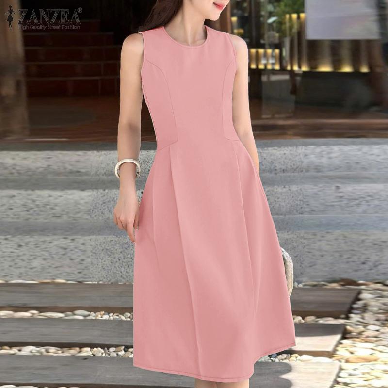 ZANZEA Women Casual Round Neck Summer Sleeveless Dress