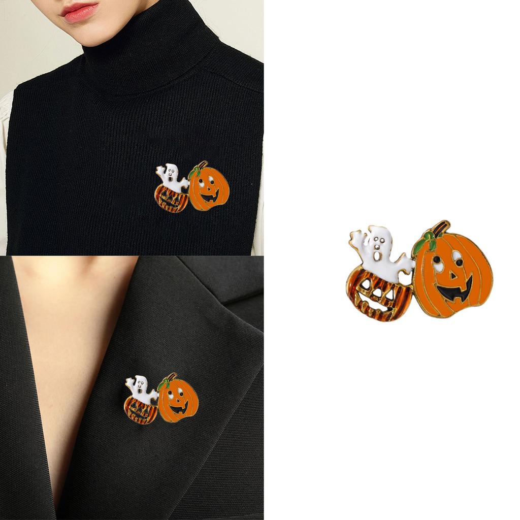 Festive Halloween Ghost Pumpkin Brooch Spooky Party Accessory For Costume Decoration And Outfit Enhancement