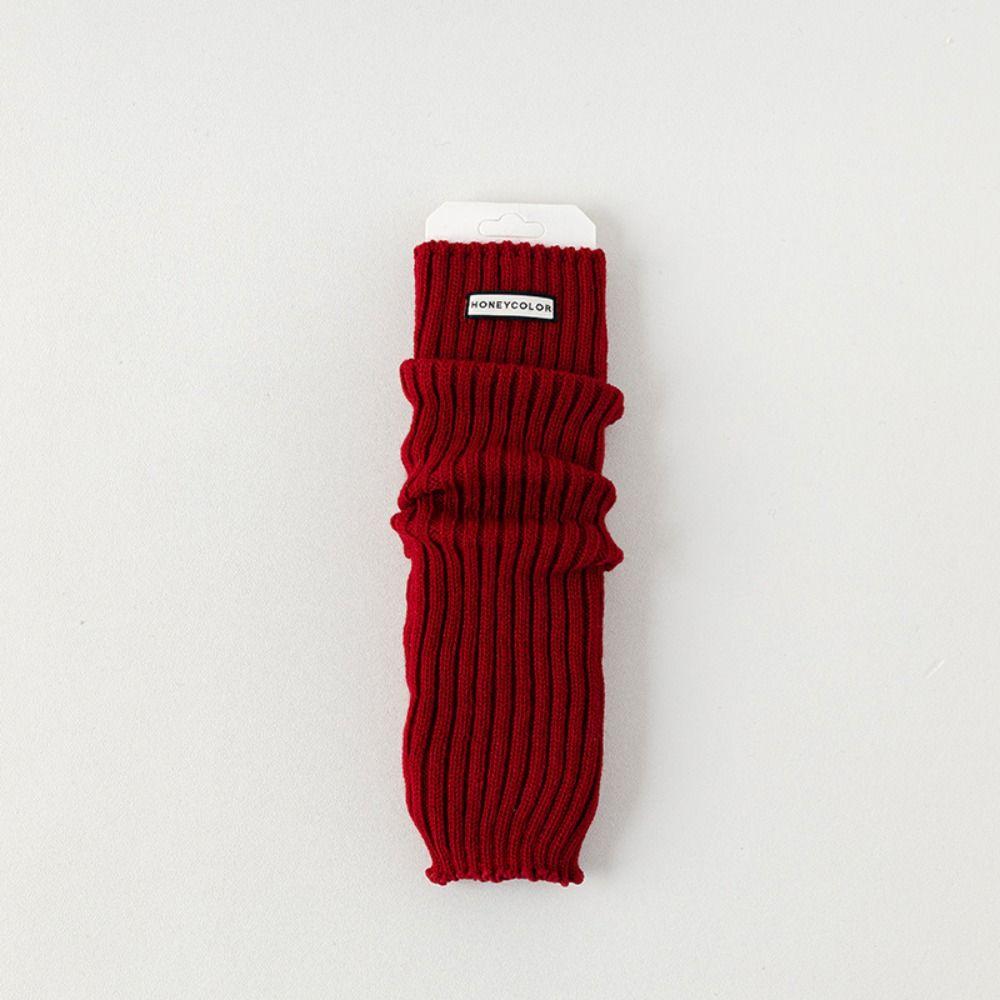 Red Color Leg Warmer Women Thicken Knitted Leg Covers Trendy Long Stockings Girls