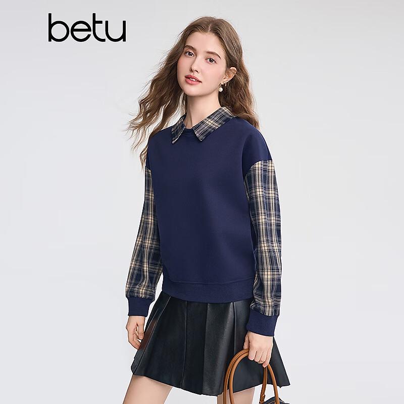 

BETU Women s Plaid Splice Long-Sleeve Sweatshirt S