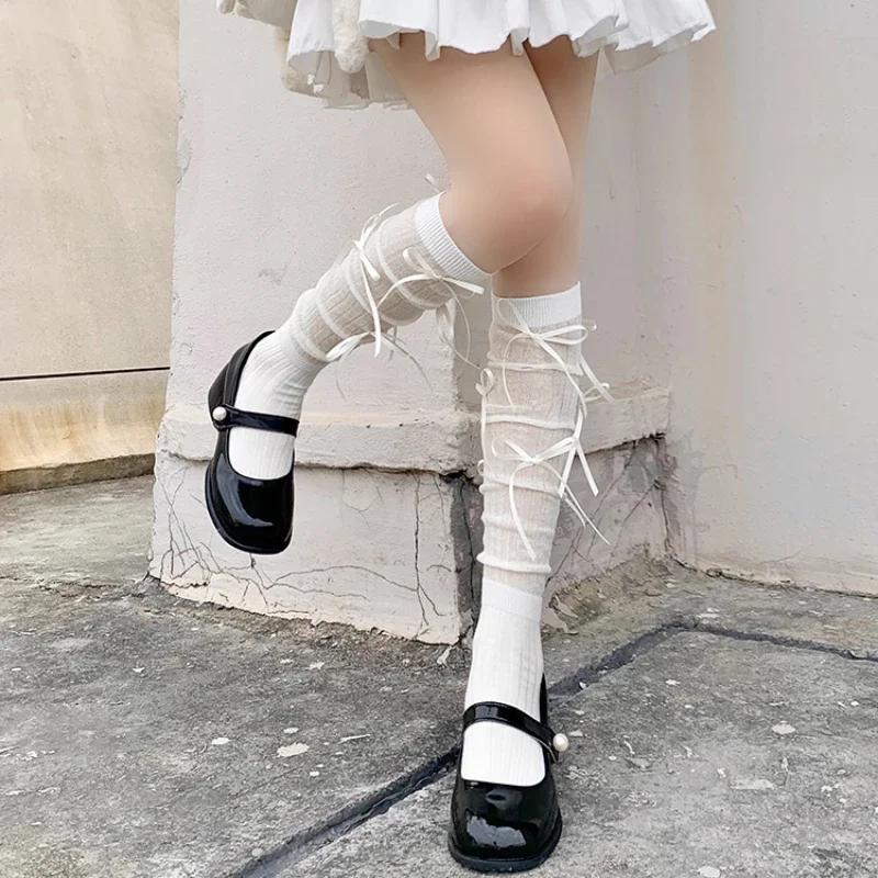 New Kawaii Bowknot Knee High Socks Thigh High Stockings Cute Long Socks Stockings Women Lolita Jk Japanese Style Thigh High Sock