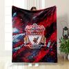 Salpicaduras abstractas de rojo, azul y negro, con un emblema del Liverpool. manta para todas las estaciones manta para la hora del almuerzo manta de regalo