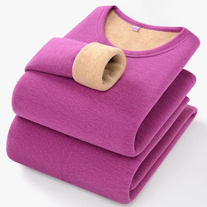 Thick Fleece Lined Thermal Underwear Set Men Women Winter Warm Long Sleeve Top Pants