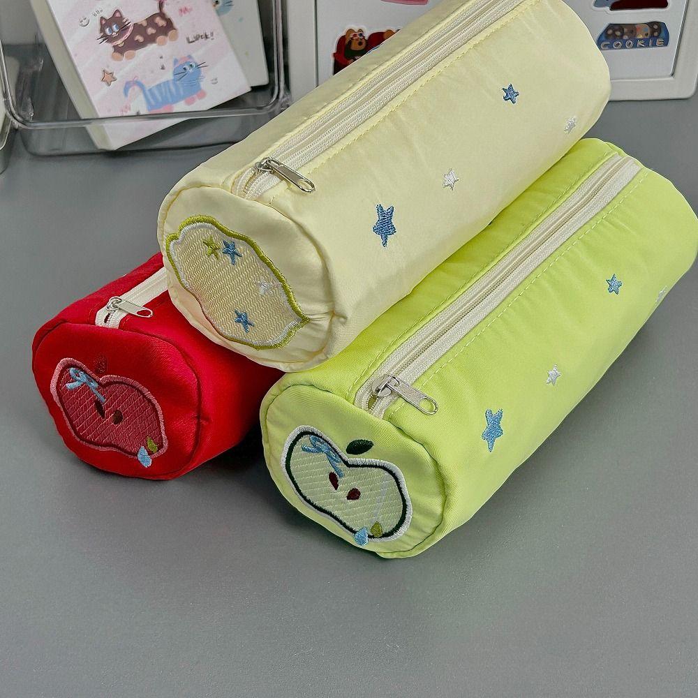 Summer Fruit Embroidery Pen Bag Soft Touch Stationery Organizer Portable Pencil Case Student Gift