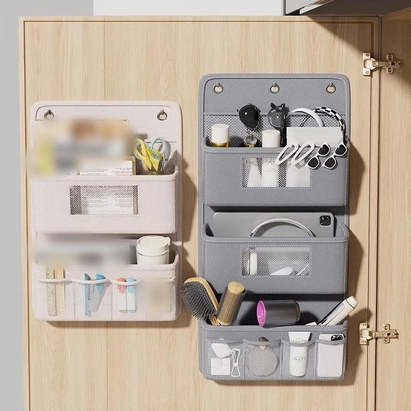 1PC Closet Versatile Gray Wall-Mounted Storage Organizer Multi-Compartment Fabric Hanging Bag with Viewing Window Hooks for Offi