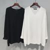 2025 Trendy European Women's V-Neck XL Long-Sleeve T-Shirt, Spring/Autumn, Loose Fit, Belly-Covering, Up To 300 Lbs
