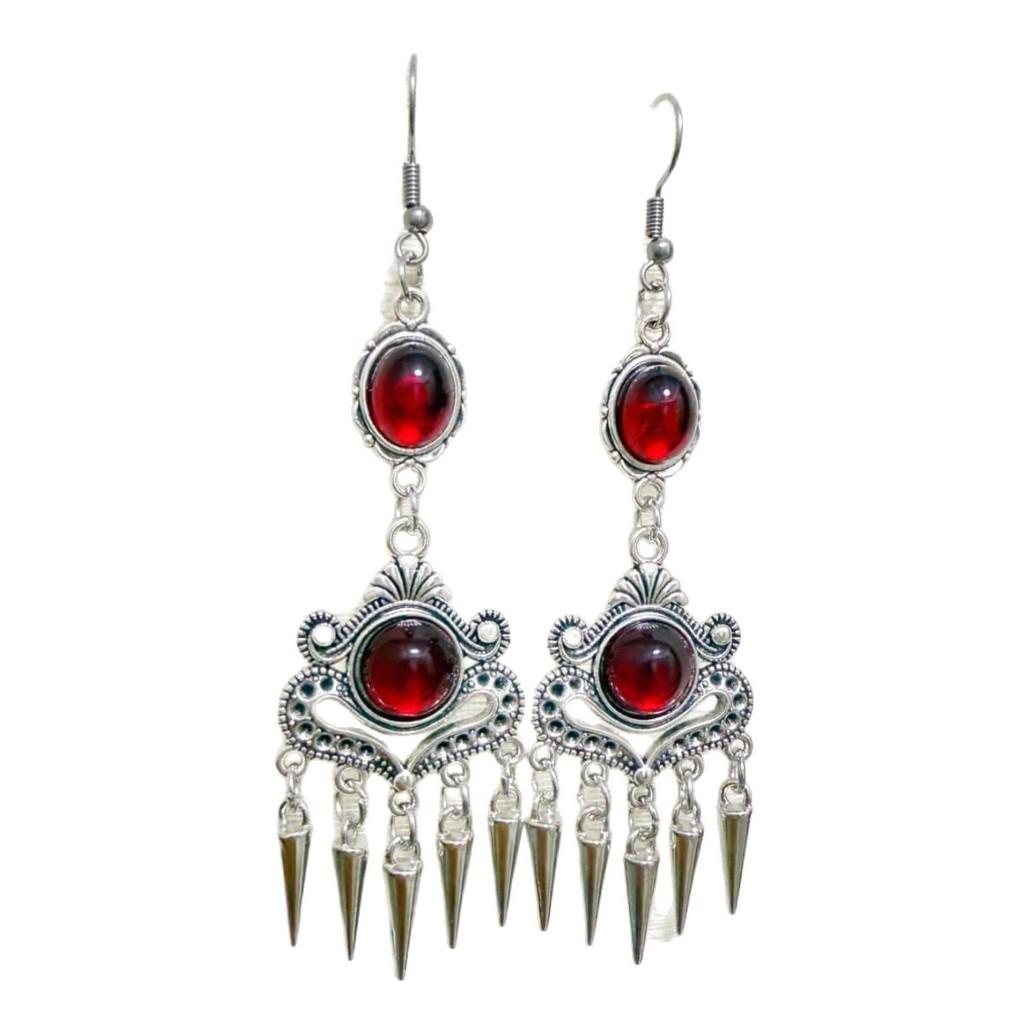 Red Vampire Gothic Silver Earcuff With Bat Pattern For Female Wear