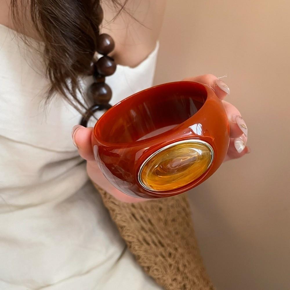 Bohemian Acrylic Bangle Smudging Retro Hand Ring Creative Irregular Wide Bracelet  Girls