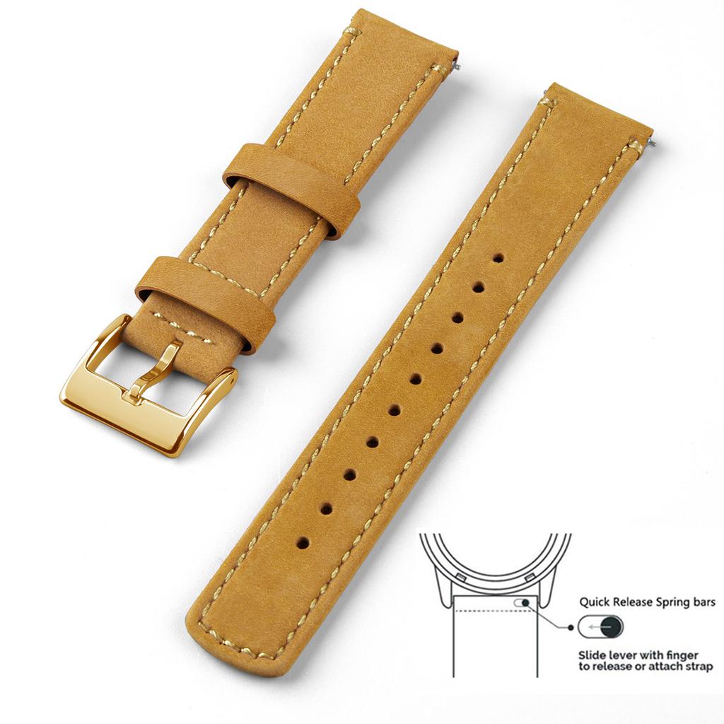 Genuine Leather Top Grain Watch Band, Quick Release 20mm/22mm Watch Strap, Fits Samsung Galaxy Watch, Men and Women Watch band