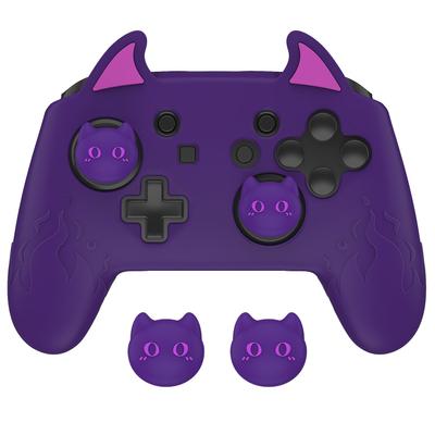 PlayVital Cute Demon Silicone Grip Cover for Nintendo Switch Pro Controller Joystick Cap and Sticker Seal Included [Purple]