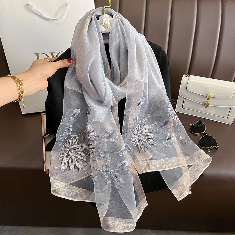 Long Embroidery Floral silk wool scarf Shawls Wraps Women Bufandas Foulard Headkerchief Hijab Pashmina Scarves Bandana Poncho