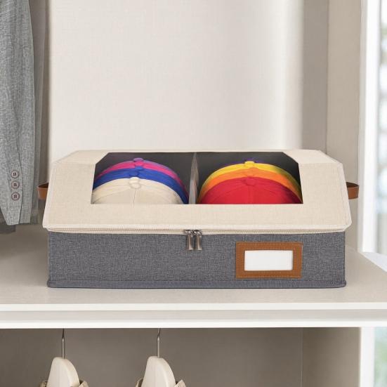Hat Organizer with Clear Window Lid Flip Access Design Stackable Adjustable