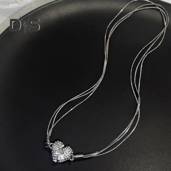 Women Necklace Magnetic Matching Broken Heart Pendant Rhinestone Adjustable Length Hematite Therapy Natural Neck Pain Relief Migraine Healing Choker