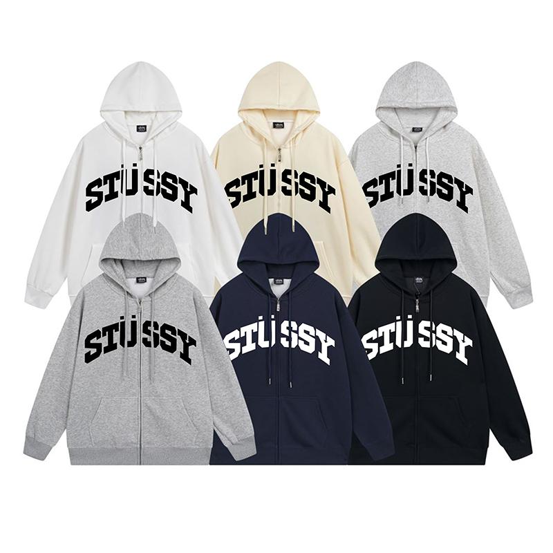 

Зимняя утепленная флисовая толстовка высокого качества из хлопка Stussy, классическая мужская и женская толстовка на молнии с буквенным принтом