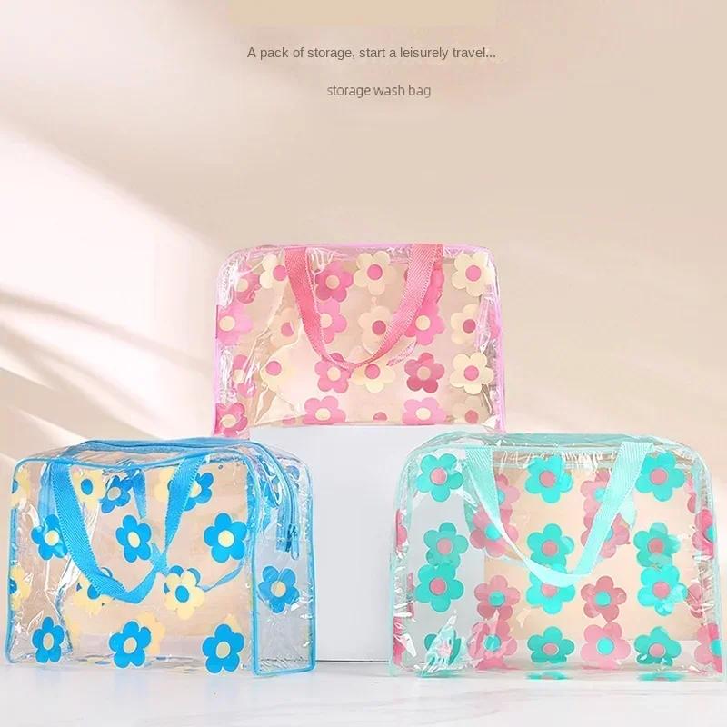 PVC Transparent Makeup Bags Portable Women's Floral Waterproof Cosmetic Bag Travel Washing Toiletry Shower Storage Pouches