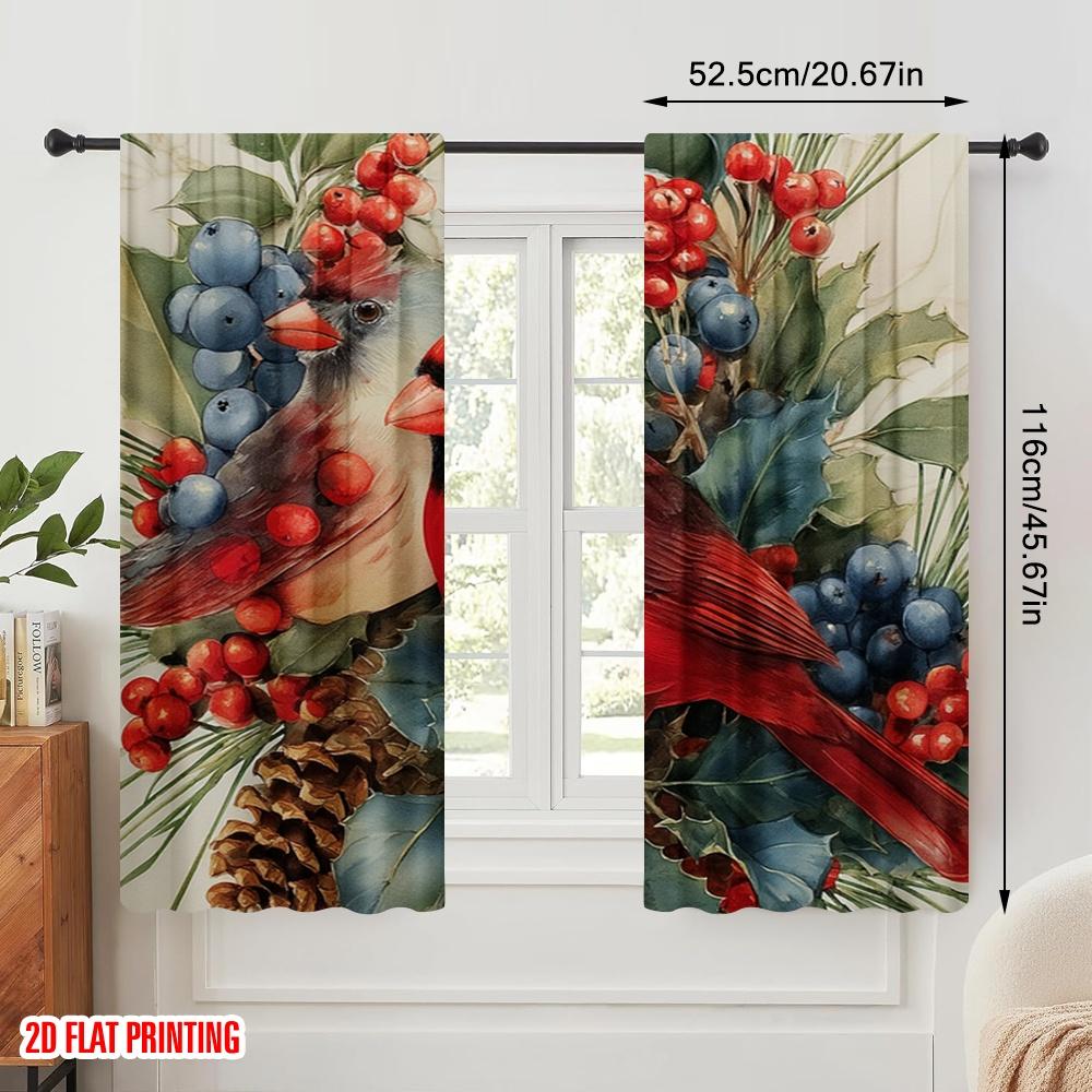 2 st, 2D plattryckta Gardiner Rullgardiner Kardinaler Julkrans Slitstarkt 100% Polyestertyg (utan spö) Dekorationer