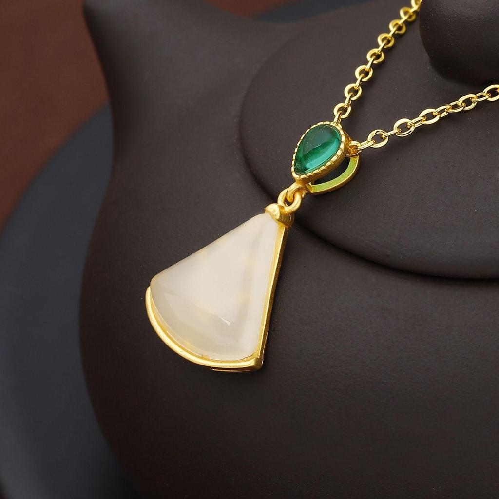 Elegant Natural Hetian Jade Necklace with Gold and Xiuyan Jade Pendant - A Fashionable and Timeless Gift for Women
