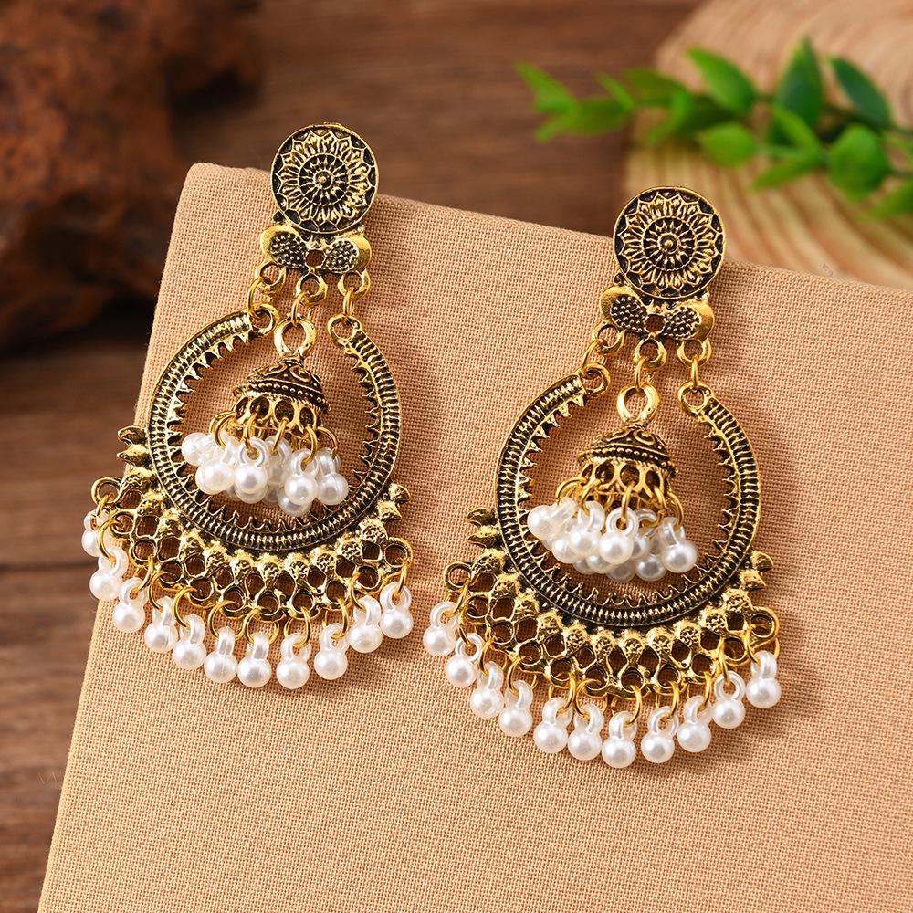 Bohemian Pearl Tassel Lantern Earrings