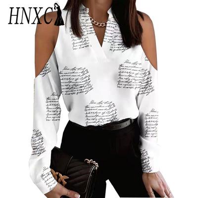 HNXC Women's Fashion Casual Spring Autumn  Long Sleeve V-Neck Blouses & Shirts