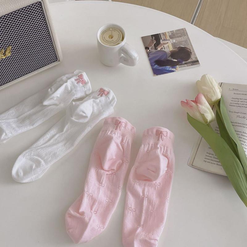 Design Heel Bow Women Short Socks Lolita Kawaii Summer Thin Breathable Hollow Out Low Tube Sock Ins Trend White Cotton Socks