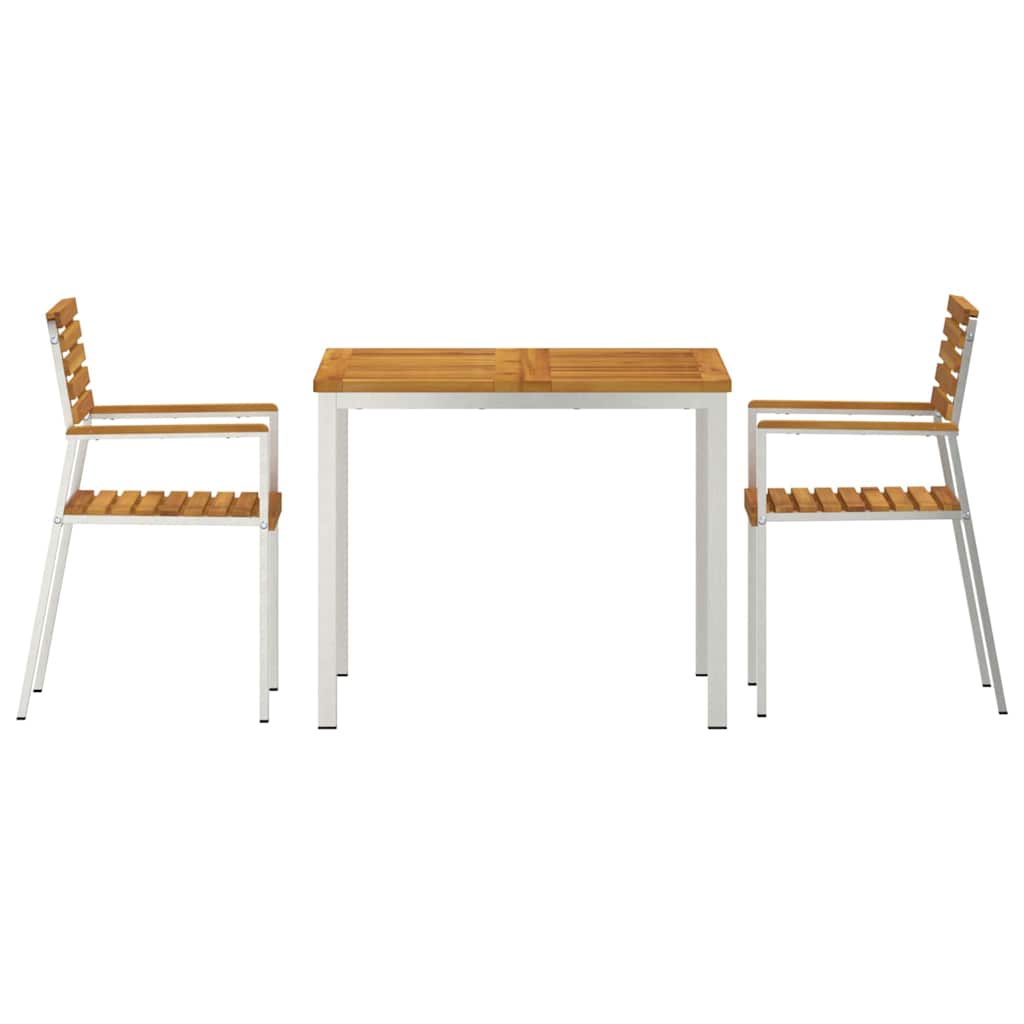 Garden Dining Set 3 Pcs Solid Acacia Wood and Stainless Steel