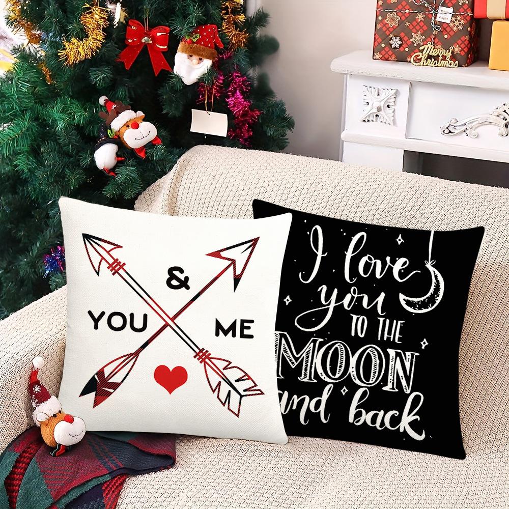 Valentine's Day Letters Black and White Cotton Linen Super Soft Peach Leather Velvet Pillowcase Sofa Home Cushion Cover