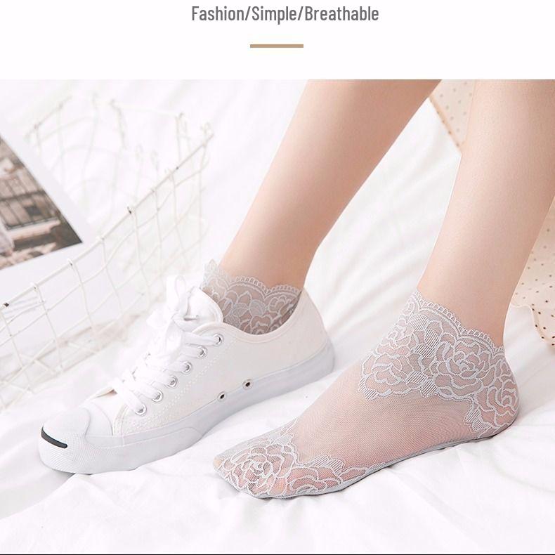 Langsha Women's Trendy Lace Summer Invisible Short Socks
