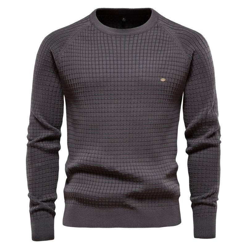 Men’s Euro Fit Solid Plaid Pullover Knit Long Sleeves Long Sleeves