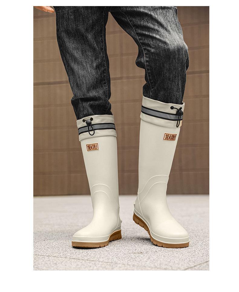 Men's High-Top Waterproof Non-Slip Rain Boots with Drawstring Long Tube Style