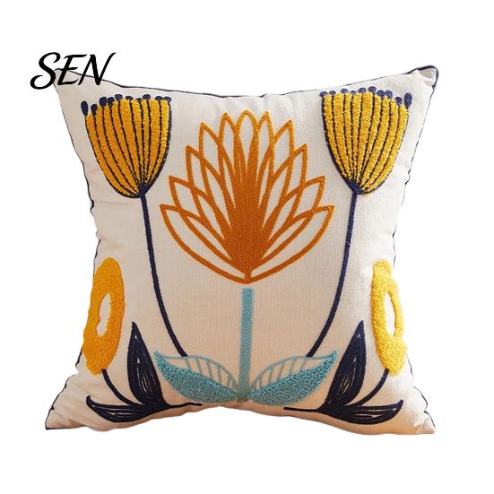 Floral Pattern Throw Pillow Shams Farmhouse Cushion Cover, 3D Flower Embroidery Decorative Light Luxury Bed Covers Case for Living Room Couch