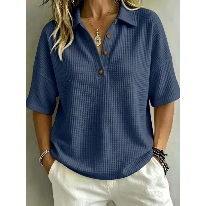 BFCCQB Women's Fashion Casual Summer Spring POLO Neck Short Sleeve  Blouses & Shirts