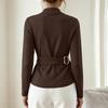 Women's Casual Slim Fit Asymmetrical Neckline Pleated Top for Everyday Layering